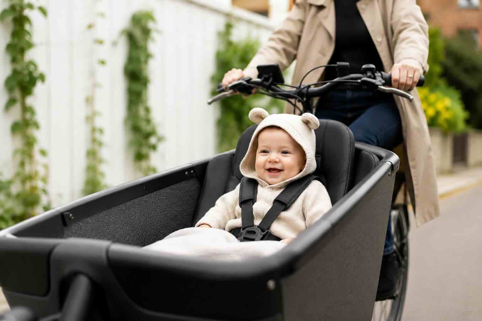 Babyindsats/sm&aring;b&oslash;rnss&aelig;de til ladcykel, trailer