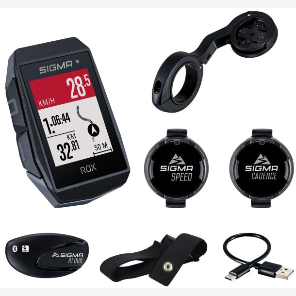GPS Cykel computer Sigma ROX 11.1 EVO GPS HR + CAD set with short Butler Styr mount - black