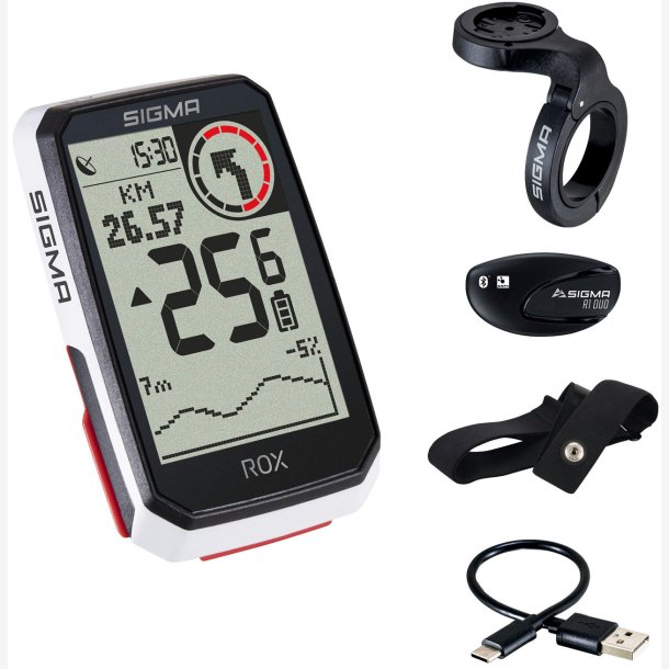 GPS Cykel computer Sigma ROX 4.0 GPS HR set with overclamp Butler Styr mount - white