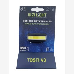 Forlygte IkziLight Tosti 40 COB LED, USB Genopladelig