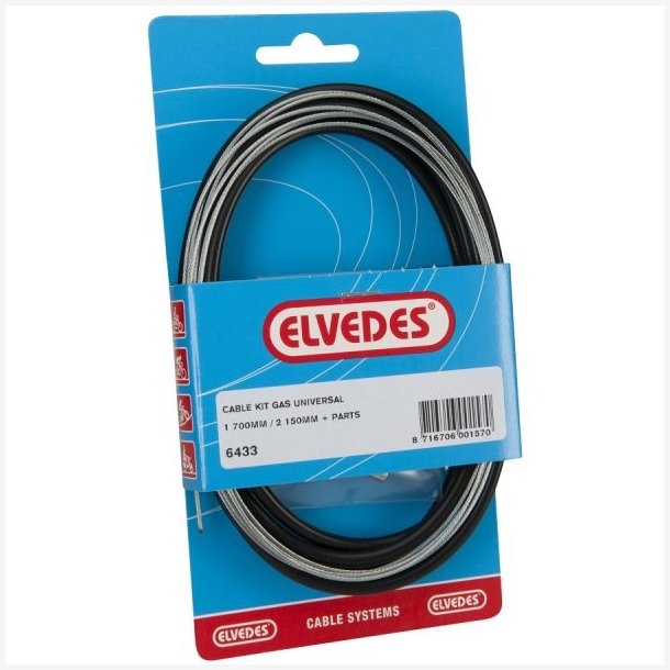 Gaskabelst komplet Elvedes 1700mm / 2250mm galvaniseret - sort