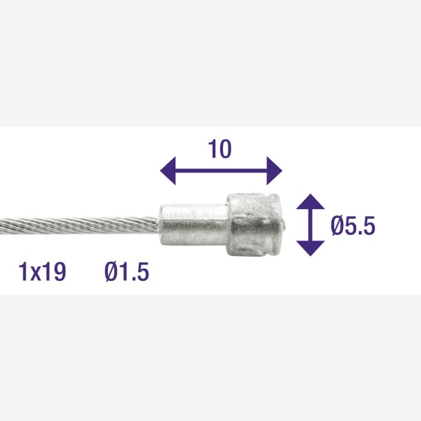 Inner Clutch Cable Elvedes 2250mm 7x7 wire Galvanized 1,5mm with  V-nipple (blister)