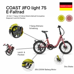 20" El Foldecykel COAST JIFO LIGHT 7-gear med lav indstigning - honning gul