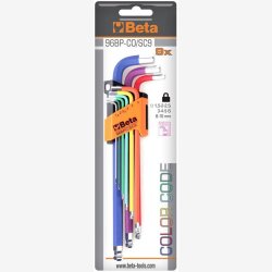 Set of 9 ball head offset hexagon key wrenches, coloured