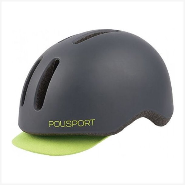 Cykelhjelm Polisport Commuter L (58-61cm) med baglygte - mat mrkegr/fluorescerende gul