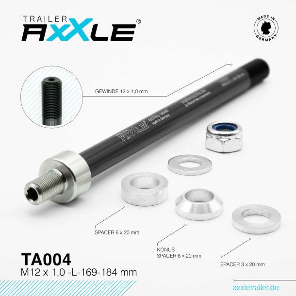 Gennemgende aksel til cykeltrailer Radoxx TA004 M12 x 1 lngde 152-167mm