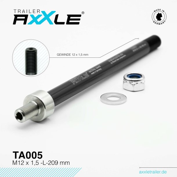 Gennemgende aksel til cykeltrailer Radoxx TA005 M12 x 1,5 lngde 209mm