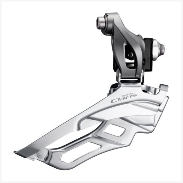 Forskifter 3 x 8-speed Shimano Claris FD-R2030 �34,9 mm klemme med adapter �31,8/28,6 mm / down-pull 63-66� vinkel 46-52T - gr�