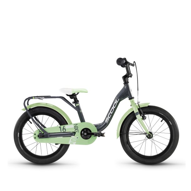 niXe 16" aluminium brnecykel med fodbremse, mrkegr/pastelgrn