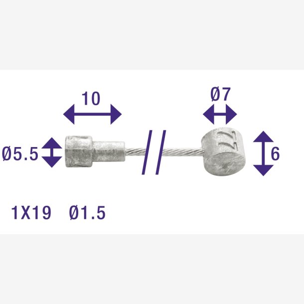 Inner Bremse cable Elvedes 2250mm thread / galvanised 1.5mm Weinmann and clutch nipple (on card)