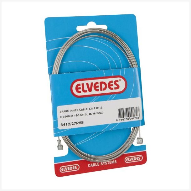 Inderbremsekabel Elvedes 2350 mm rustfrit st�l �1,5 mm V-nippel og T-nippel