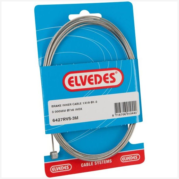 Bagbremsekabel Elvedes rustfrit stl 4 meter med 2 nipler