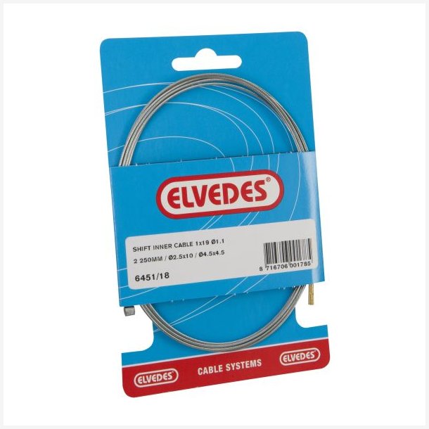 Inder gearkabel Elvedes 2250mm galvaniseret �1,25mm Sturmey Archer / Torpedo N-nippel og T-nippel - S�lv