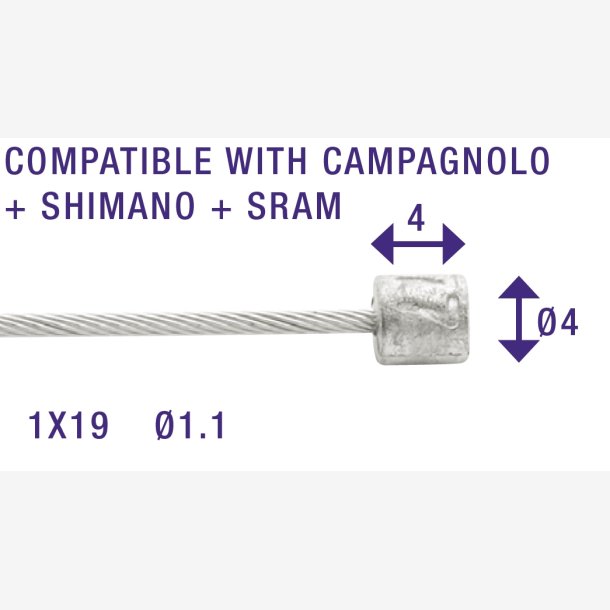 Inner shift cable Elvedes 2250mm Stainless Steel 1,1mm N-nippel 4 &times; 4 (100 pieces)