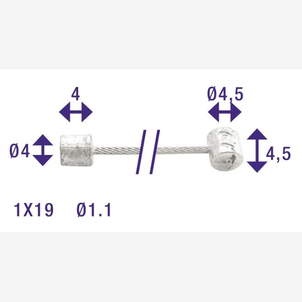 Inner shift cable Elvedes 2250mm galvanised 1,1mm N-nipple and T-nipple (blister)