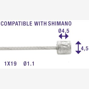 Inner shift cable Elvedes 2250mm stainless steel  1,1mm Shimano N-nipple  4,5 × 4,5 (100 pieces)
