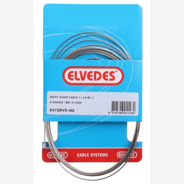 Inner shift cable Elvedes 4000mm inox 1,1mm Shimano / SRAM N-nippel (blister)