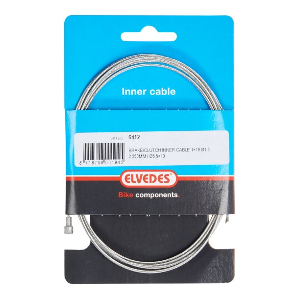 Inner Bremse cable Elvedes 2250 mm wire / galvanized 1.5 mm V-nipple (on card)