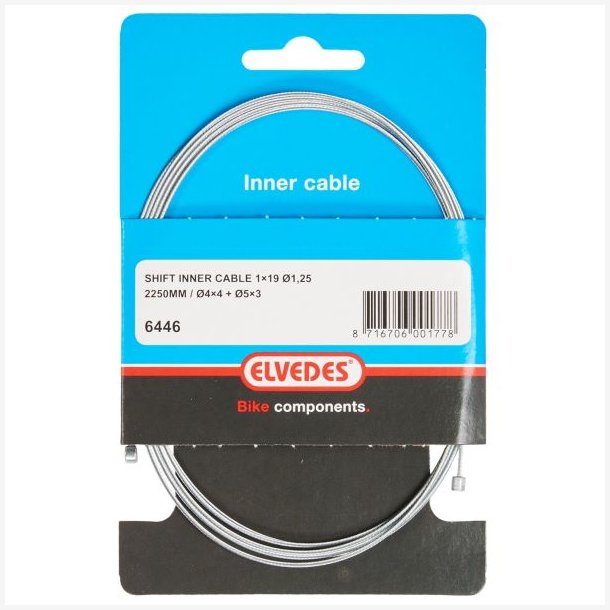 Indvendig gearkabel Elvedes 2250 mm 1 x 19 tr�de galvaniseret �1,25 med N-nippel �4�4mm + T-nippel �5�3mm
