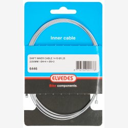 Indvendig skiftekabel Elvedes 2250 mm 1 x 19 trde galvaniseret 1,25 med N-nippel 4&times;4mm + T-nippel 5&times;3mm (pr. stk.)