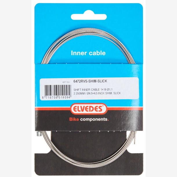 Indvendig skiftekabel Elvedes 2250 mm 7&times;7 trde - rustfrit stl Slick 1,1mm med N-nippel 4&times;4 mm (ske med 50 stk.)