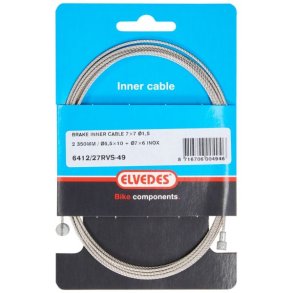 Indvendigt bremsekabel Elvedes 2250mm 77 trde - rustfrit stl 1,5mm med V-nippel 5,5  10 og T-nippel 7  6mm