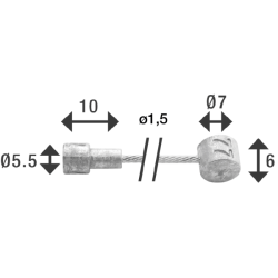 Indvendigt bremsekabel Elvedes 2250mm 77 trde - rustfrit stl 1,5mm med V-nippel 5,5  10 og T-nippel 7  6mm