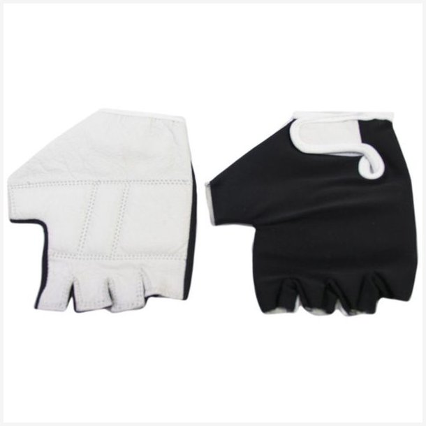 Cykelhandsker med korte fingre og gelpolstring - l�der/lycra - sort/hvid - L