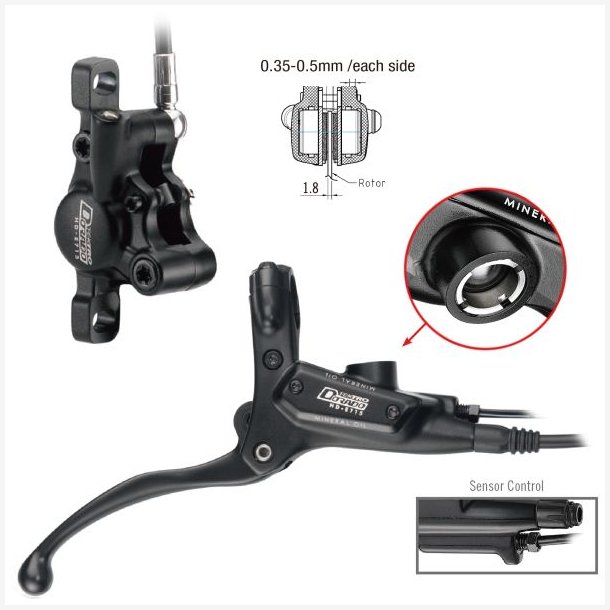 Hydraulisk skivebremsest Tektro HD-E715 Dorado med bremsesensor til e-cykel - hjre, 1800 mm slange