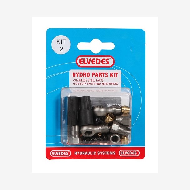 Hydraulic parts kit 2 Elvedes M8 + banjo stainless steel for Elvedes hydraulic hose (on card)