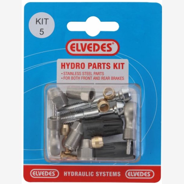 Hydro parts kit 5 Elvedes M8 + banjo stainless steel for hydraulic hose (on card)