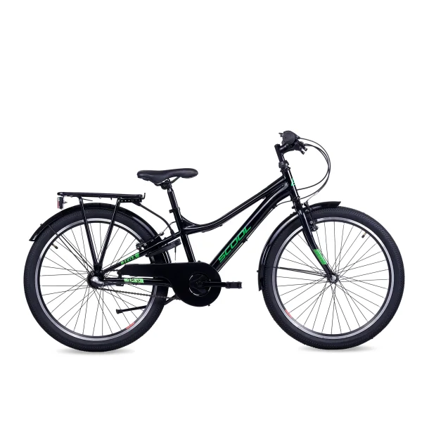 S'COOL troX 24-N3 24" drengecykel med 3 gear, fodbremse - sort/gr�n