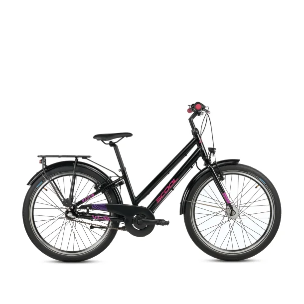 S'COOL chiX Pro 24-N3 24" juniorcykel med 3 gear, fodbremse - sort/pink