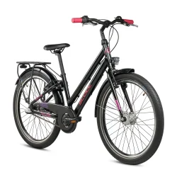 S'COOL chiX Pro 24-N3 24" juniorcykel med 3 gear, fodbremse - sort/pink