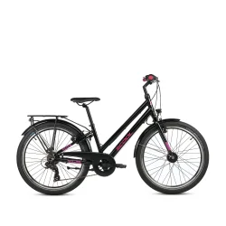 S'COOL chiX Pro 24-K7 24" juniorcykel med 7 gear - sort/pink