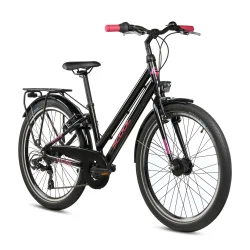 S'COOL chiX Pro 24-K7 24" juniorcykel med 7 gear - sort/pink