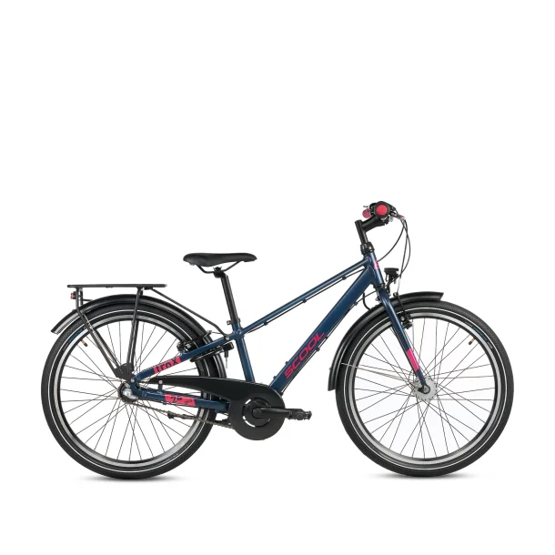 S'COOL troX Pro 24-N3 24" juniorcykel med 3 gear, fodbremse - m�rkebl�/pink