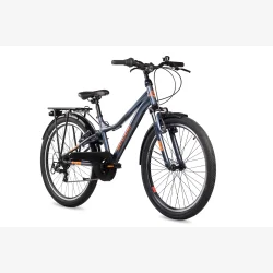 S'COOL troX 24-K6 24" drengecykel med 6 gear - m�rk bl�gr�/orange