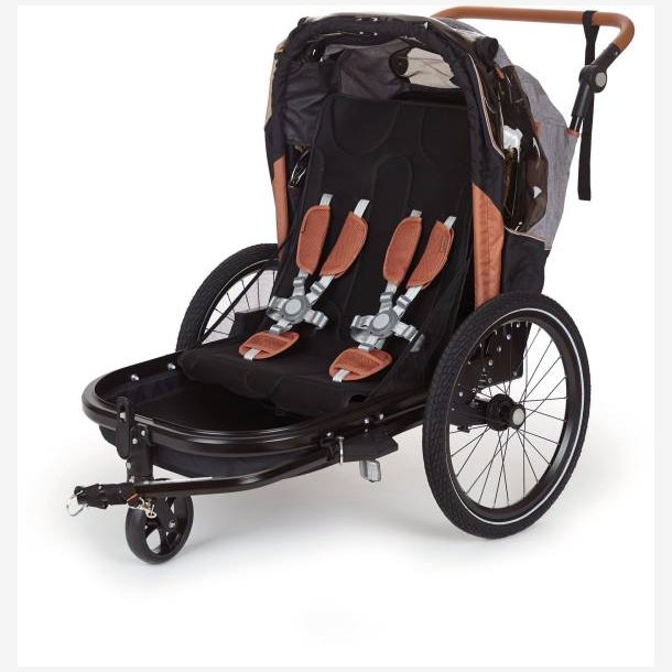 2 i 1 cykeltrailer Bobike velegnet til 2-b�rn - sort/gr�