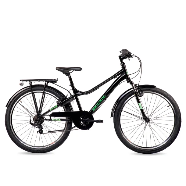 S'COOL troX 26-K6 26" junior MTB-cykel med 6 gear - sort/gr�n