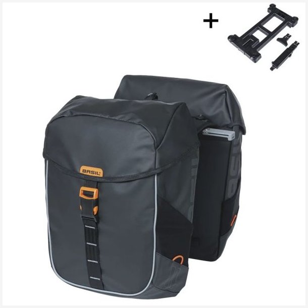 Dobbelt Cykeltaske Basil Miles Presenning MIK 34 liter 13 x 25 x 37 cm - Sort/Orange