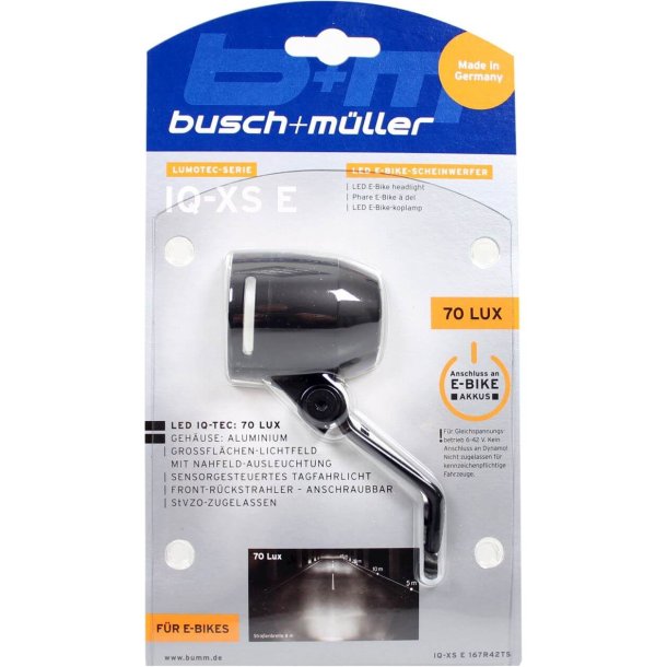 Busch &amp; Muller forlygte Lumotec IQ-XS E-Cykel 6-42V 70 LUX