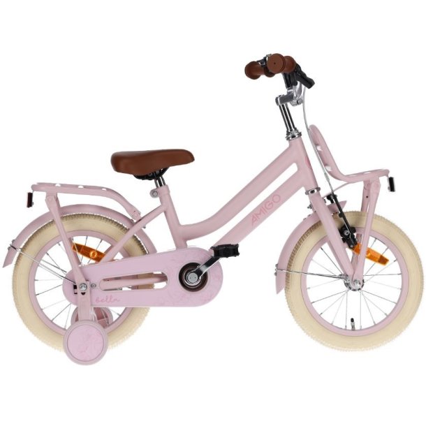 14" Pigecykel Bella med fodbremse, stttehjul - lyserd