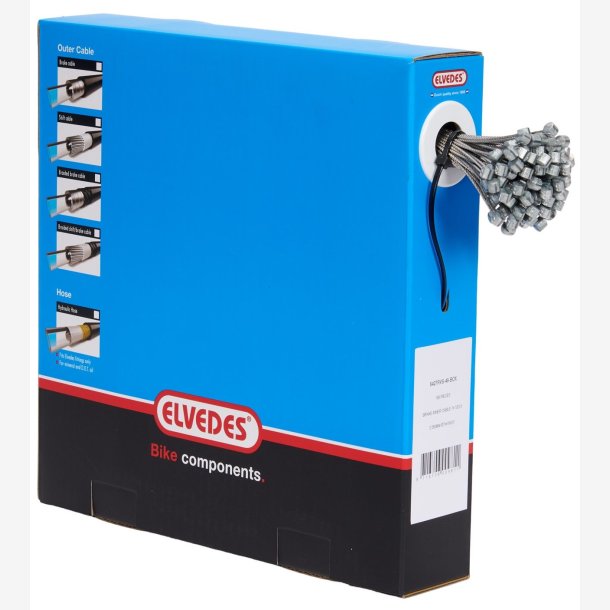 Indvendigt bremsekabel Elvedes 2250 mm 7 x 7 trde - rustfrit stl 1,5 mm med T-nippel 7 x 6 mm (ske 100 stk.)