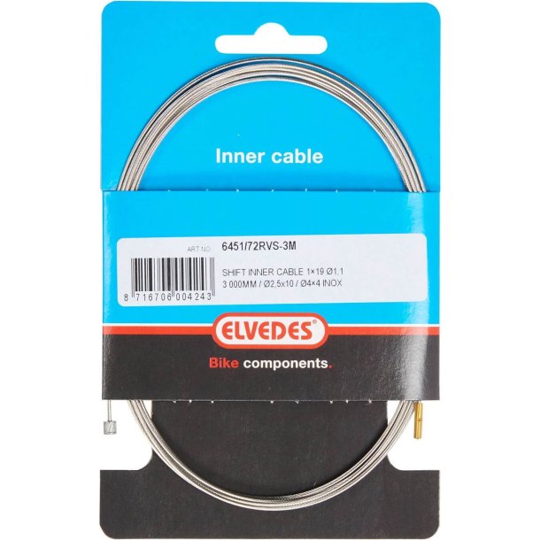 Elvedes Schakel indre kabel rustfrit stl 3m 2 nippels 2.5x10 og 4x4