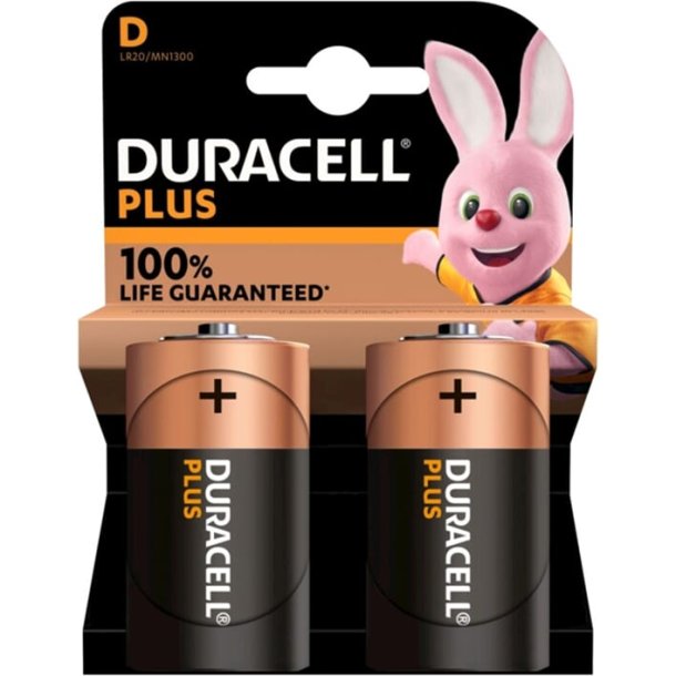 Duracell batteri plus 100% ekstra liv MN1300/LR20/D BP2