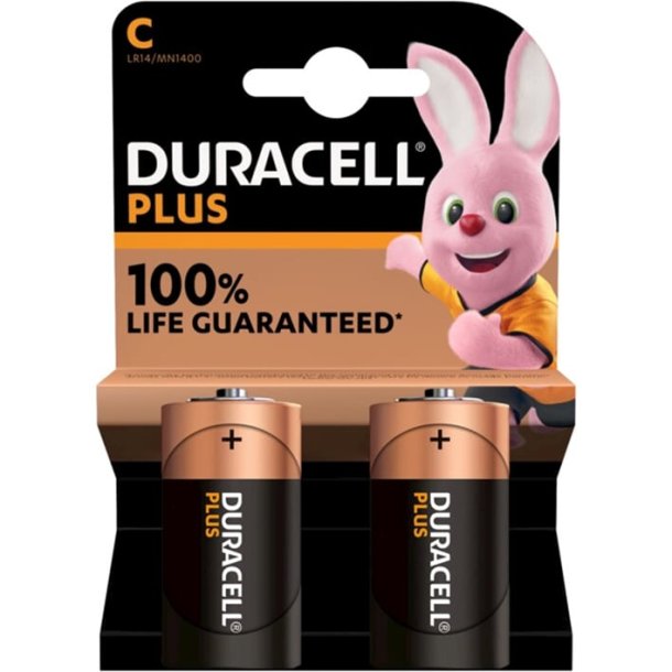 Duracell batteri plus 100% ekstra liv MN1400/LR14/C BP2