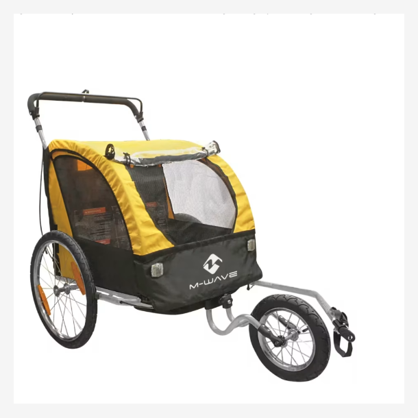 M-WAVE Kids Ride 3-i-1 b�rnecykelanh�nger, klapvogn &amp; jogger � gul/sort