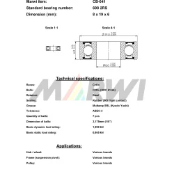 Union kugleleje CB-041 698 2RS (8x19x6)