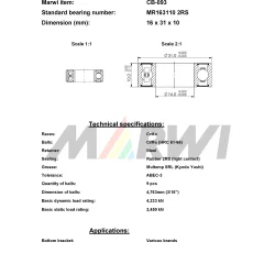 Union kugleleje CB-093 MR163110 2RS (16x31x10)